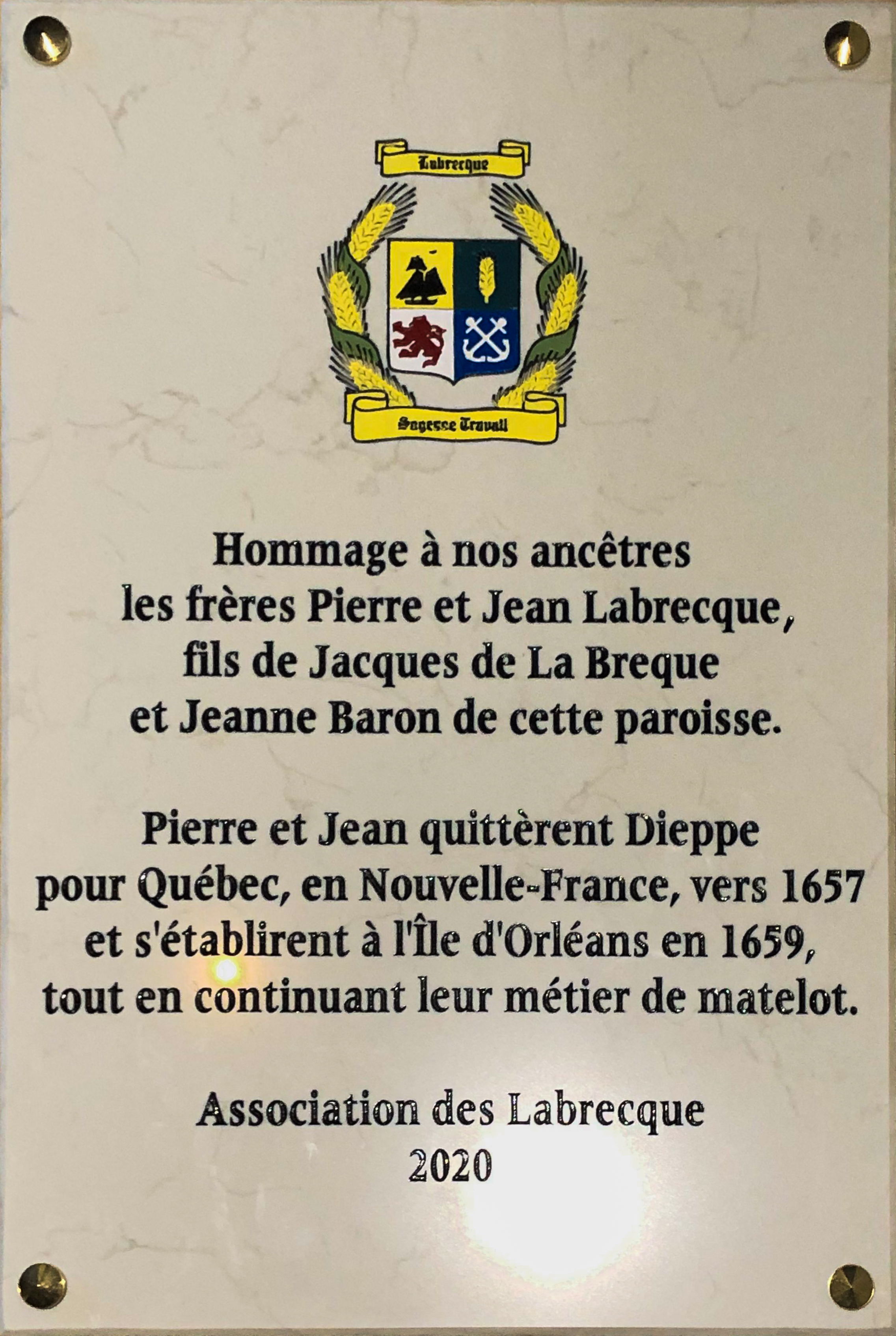 Plaque Pierre et Jean Labrecque